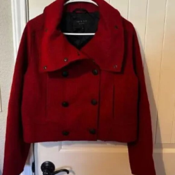 Rag & Bone Harper Wool Mohair Red Black Felt Buttoned Coat Jacket Women Size 4 - Picture 1 of 9